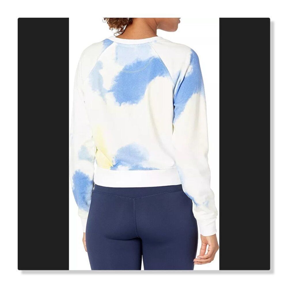 😎 CHAMPION 😎 Tie Dye French Terry Cropped Sweatshirt - [Small, Yellow/Blue] - Picture 2 of 10